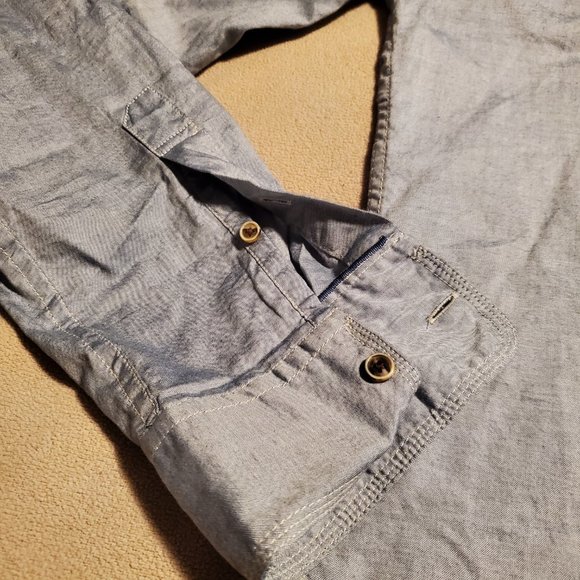 Scotch & Soda Small Long Sleeve Button-down Cotton Blue Frayed Banded Collar - Picture 7 of 9